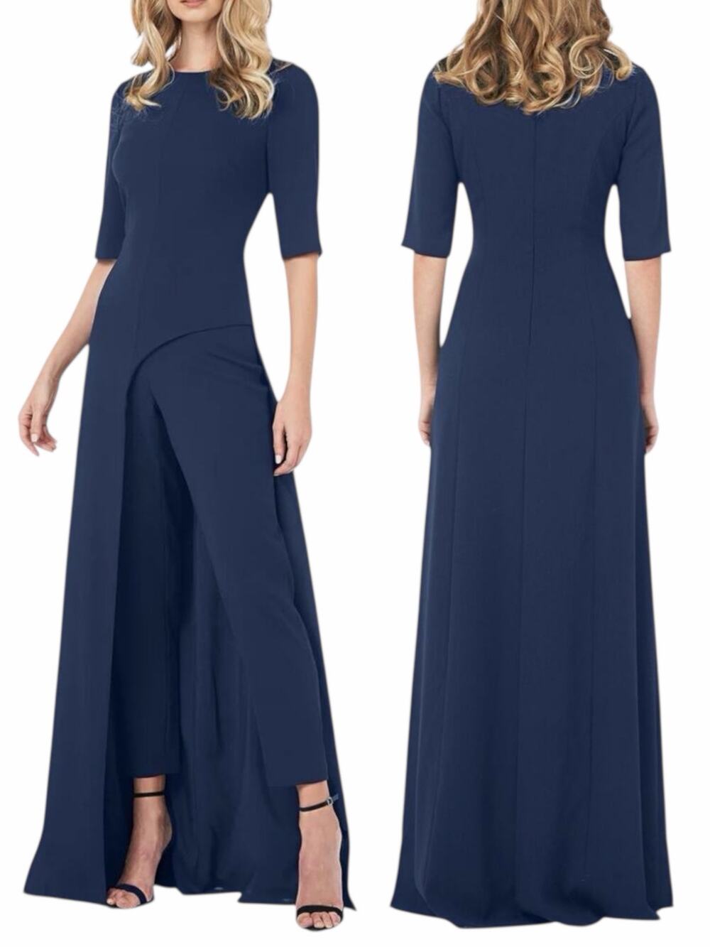Kay Unger Davina Stretch Walk Thru Jumpsuit Midnight Blue Size 4